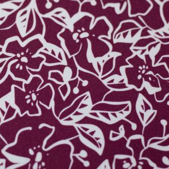 Stretch-Satin Martha, cremefarbenen Blumen auf Bordeaux